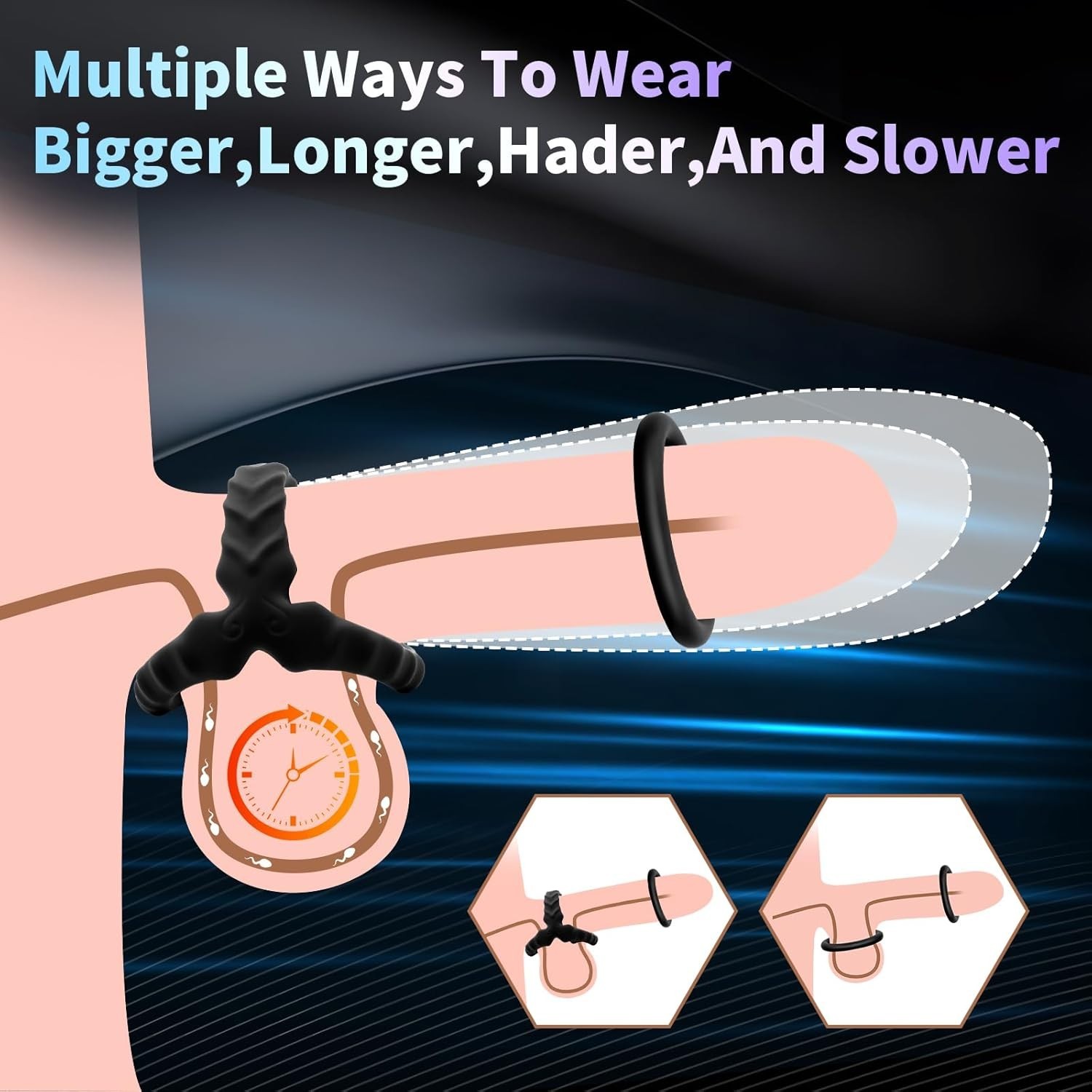 Stretchable Penis Rings for Men with 7 Sizes Black Silicone Pleasure Set