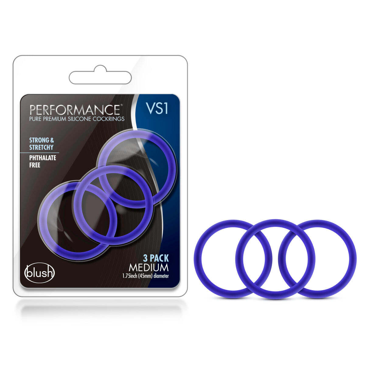 Blush Performance 3 Pack Male Enhancement Silicone Cock Ring 1.75” Diameter
