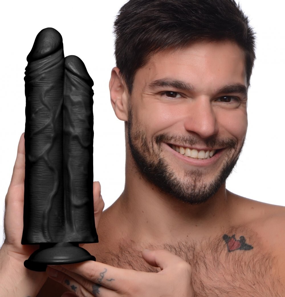 Double Stuffer 10 Inch Dildo Big Black Master Cock DAP DVP Double Anal Vaginal P