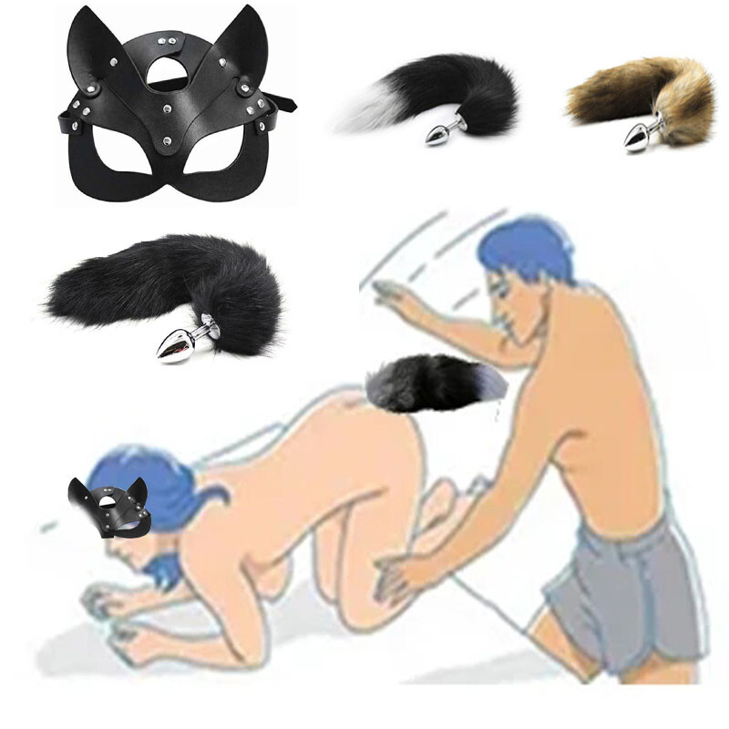 Bondage Stainless Steel Fur Fox Tail Plug Cat Mask Halloween Adult Cosplay BDSM