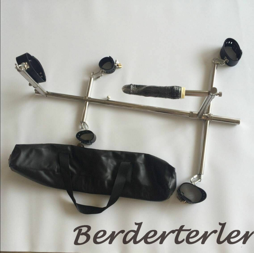 Bondage Torture Rack Spreader Bar with Silicone Dildo Restraint Handcuff Sex Toy
