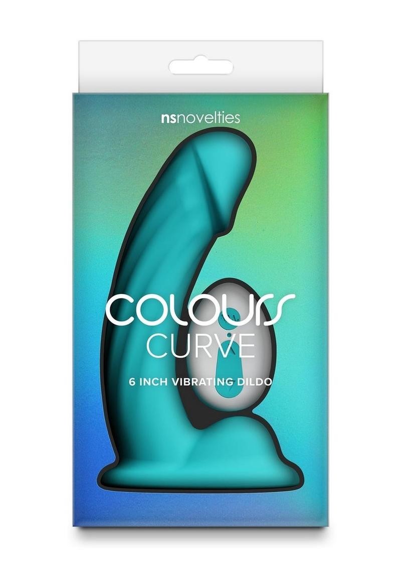 Colours Curve Silicone Vibrating Dildo with Remote Control 6in -Teal