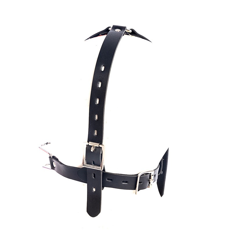BDSM Open Mouth Gag Nose Hook Head Harness Adjustable PU Leather Belt Roleplay
