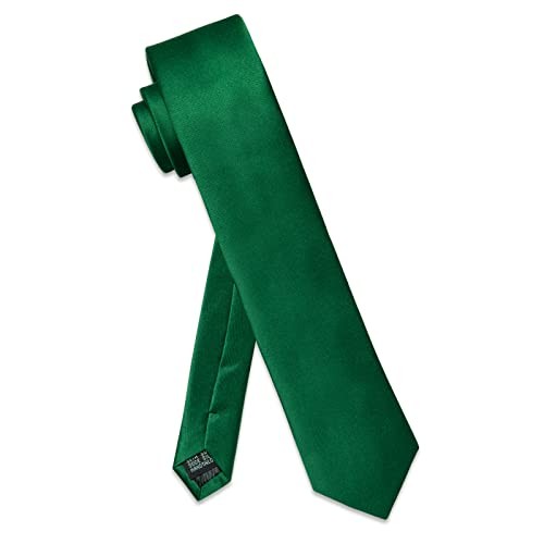 Skinny Ties for Men Satin 2.4″ Slim Necktie with Pocket Square Emerald Green