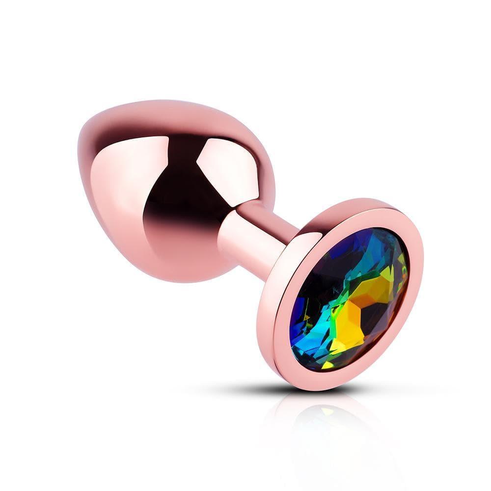 Metal Butt Plug Rainbow Red Gem Luxury Rose Gold Stainless Steel Anal Stretcher