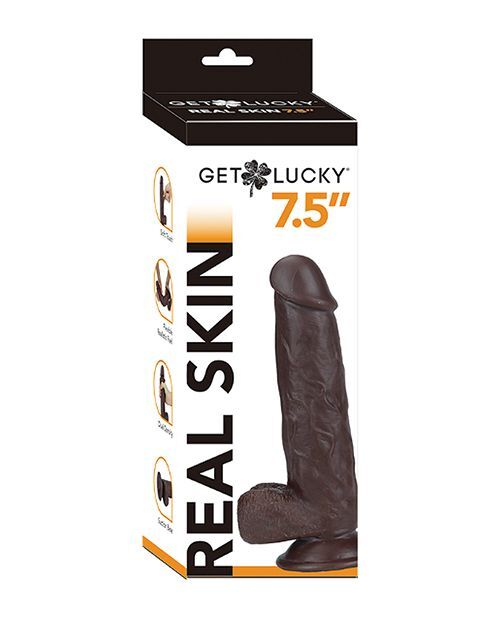Get Lucky Unisex 7.5″ Realistic Real Skin Series Dildo w/Suction Base Dark Brown