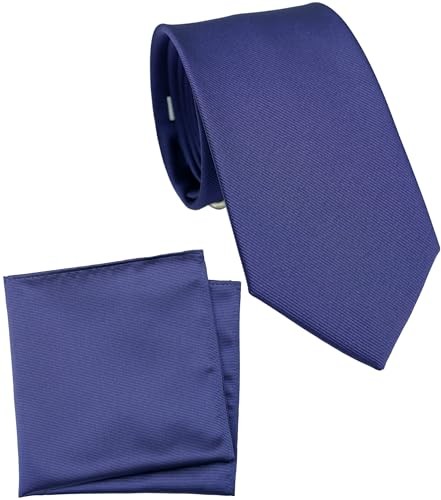 Regular Tie and Pocket Square for Men, Solid Color Necktie Set, 3.2 46 Stormy