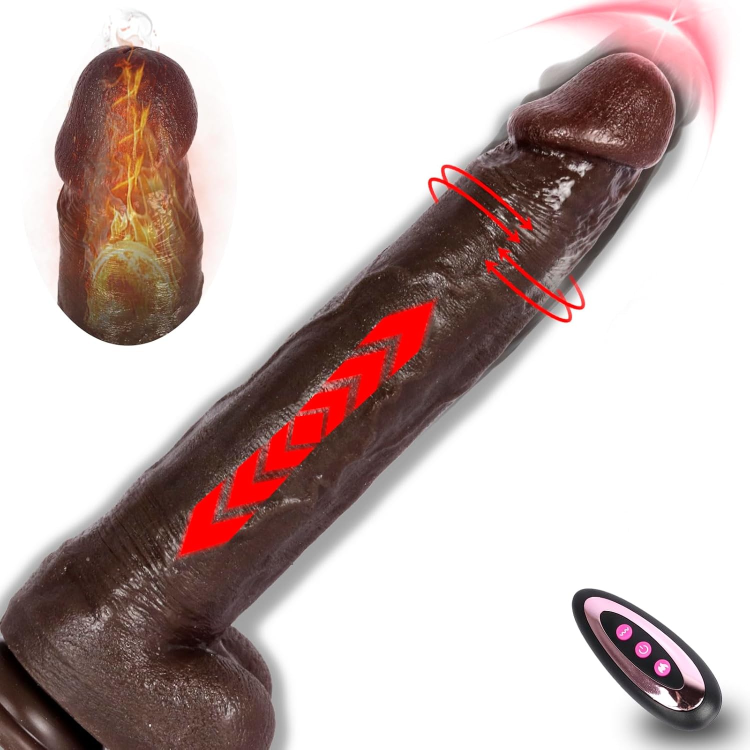 Big Black Thrusting BBC Dildo Vibrator – 2″ Diameter Heated Huge Thick Dildo wit