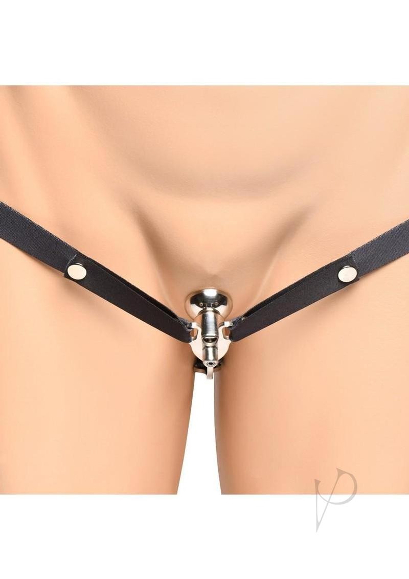 Master Series Sissy Vice Push-In Chastity Cage – Silver/Black