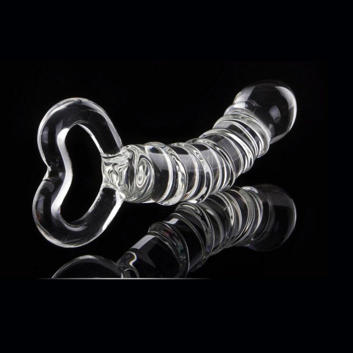 Heart Crystal Glass Dildo, Ribbed Clear Dildo, Glass Anal Butt Plug, Glass Wand
