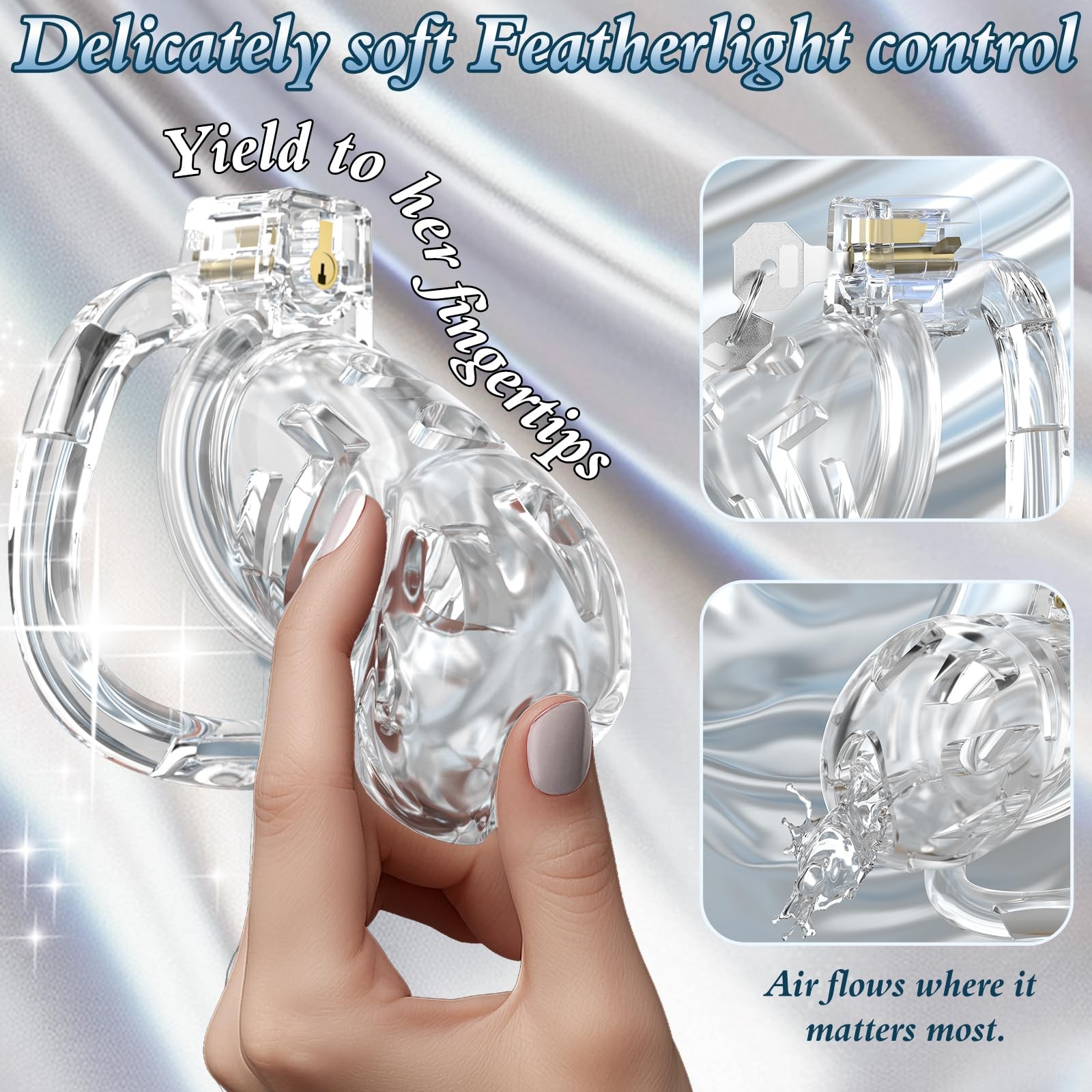 Male Chastity Cage – Soft Silicone Cock with 6 Adjustable L, Transparent