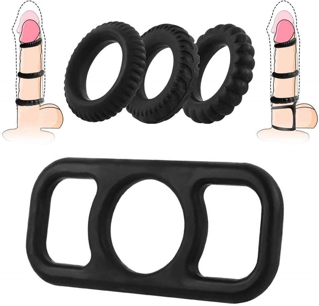 Tight Grip 4x Ball & Cock Ring Hard Erection Penis Ring Adult Mens Sex Toy +