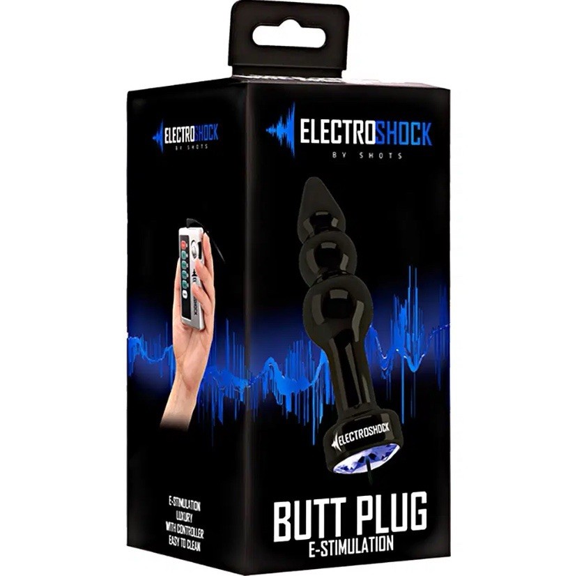 SHOTS-ELECTROSHOCK Ribbed Butt Plug E-Stimulation 3.9” With Controller Power Box