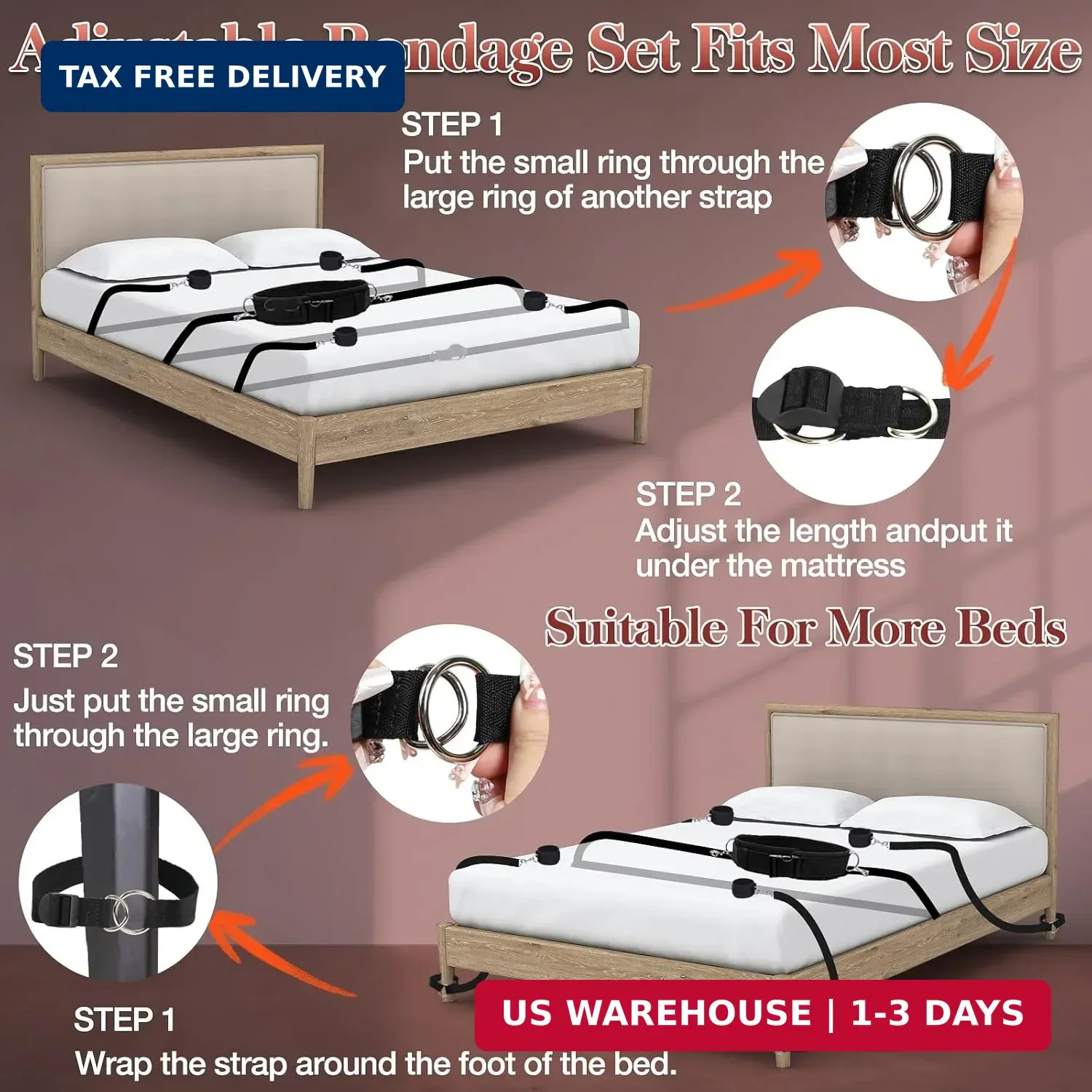 BDSM Bondage Sex Toys Restraints Bed Restraints Sex Straps Set with Adjustable H