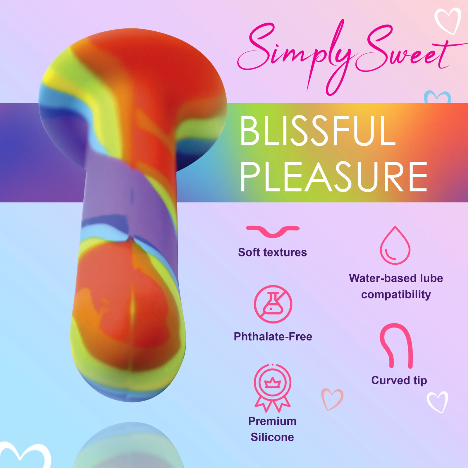 Flexible Rainbow Silicone Dildo Harness Compatible Suction Cup Base Sex Toy