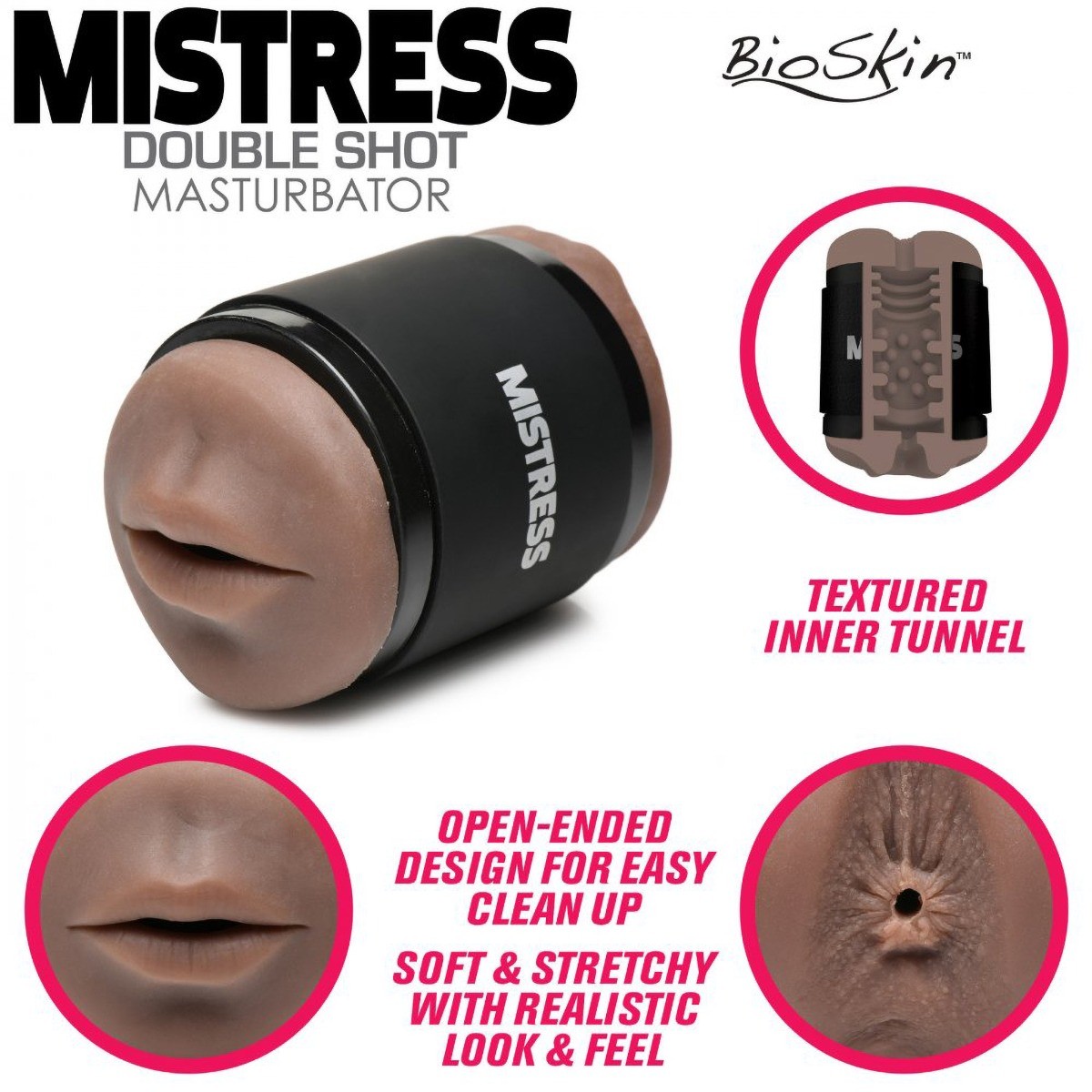 Double Shot Black Realistic Mouth Ass Butt Mini Stroker Male Masturbator Sex Toy