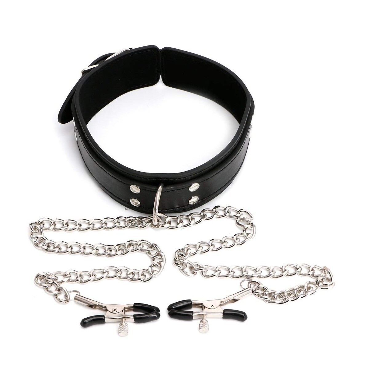 Fantasy SM Bondage Nipple Clamps with Metal Chain and Collar BDSM Gear Sex Toys