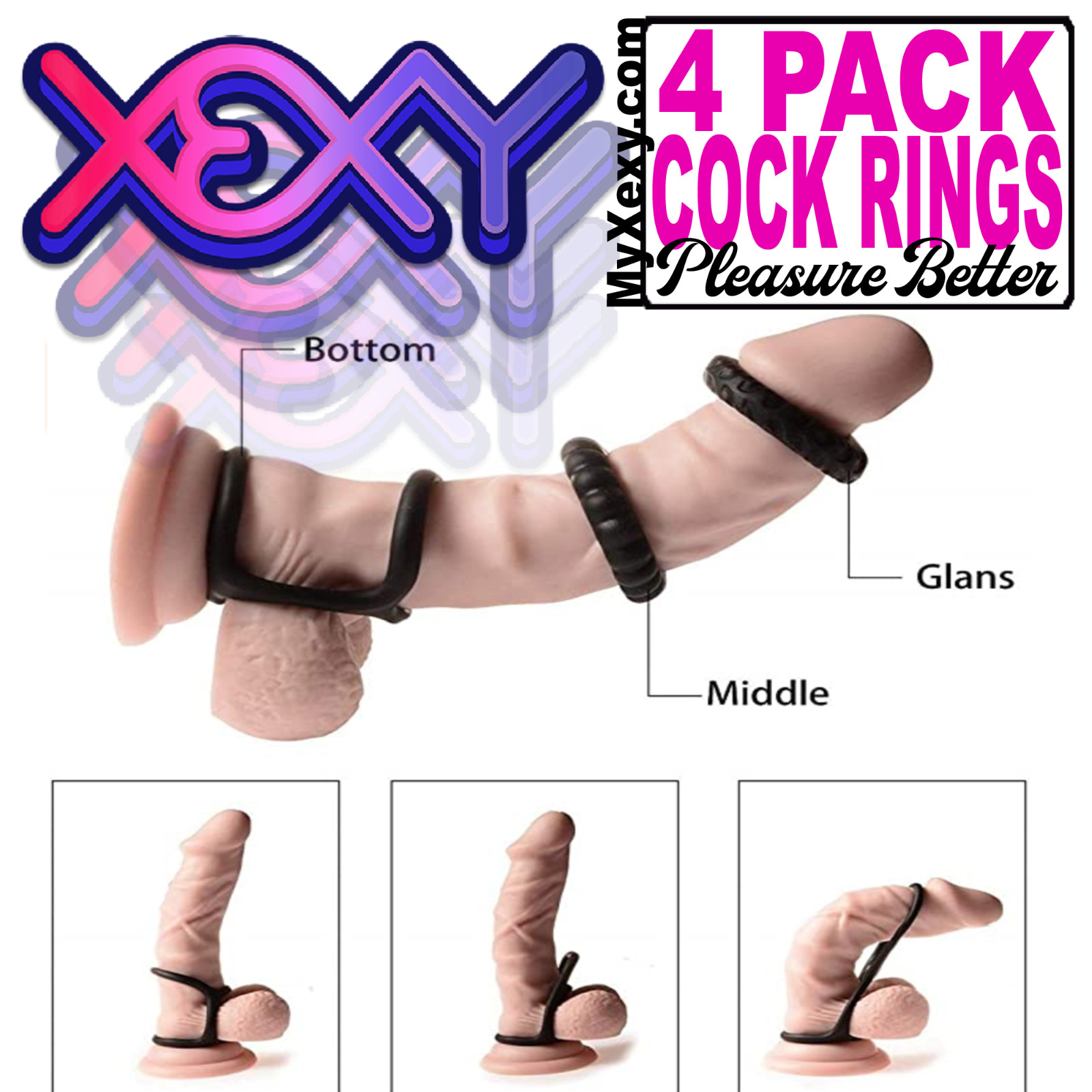 Tight Grip 4x Ball & Cock Ring Hard Erection Penis Ring Adult Mens Sex Toy +