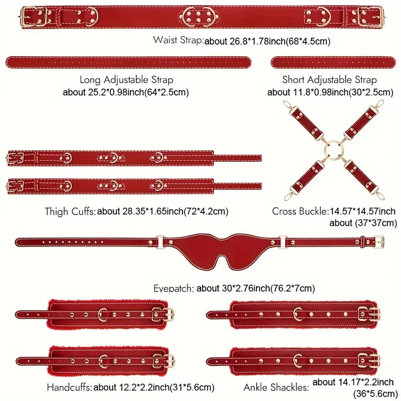 BDSM Bondage Sex Toy Thigh Cuffs Blindfold Strap Restraints Adjustable Handcuffs