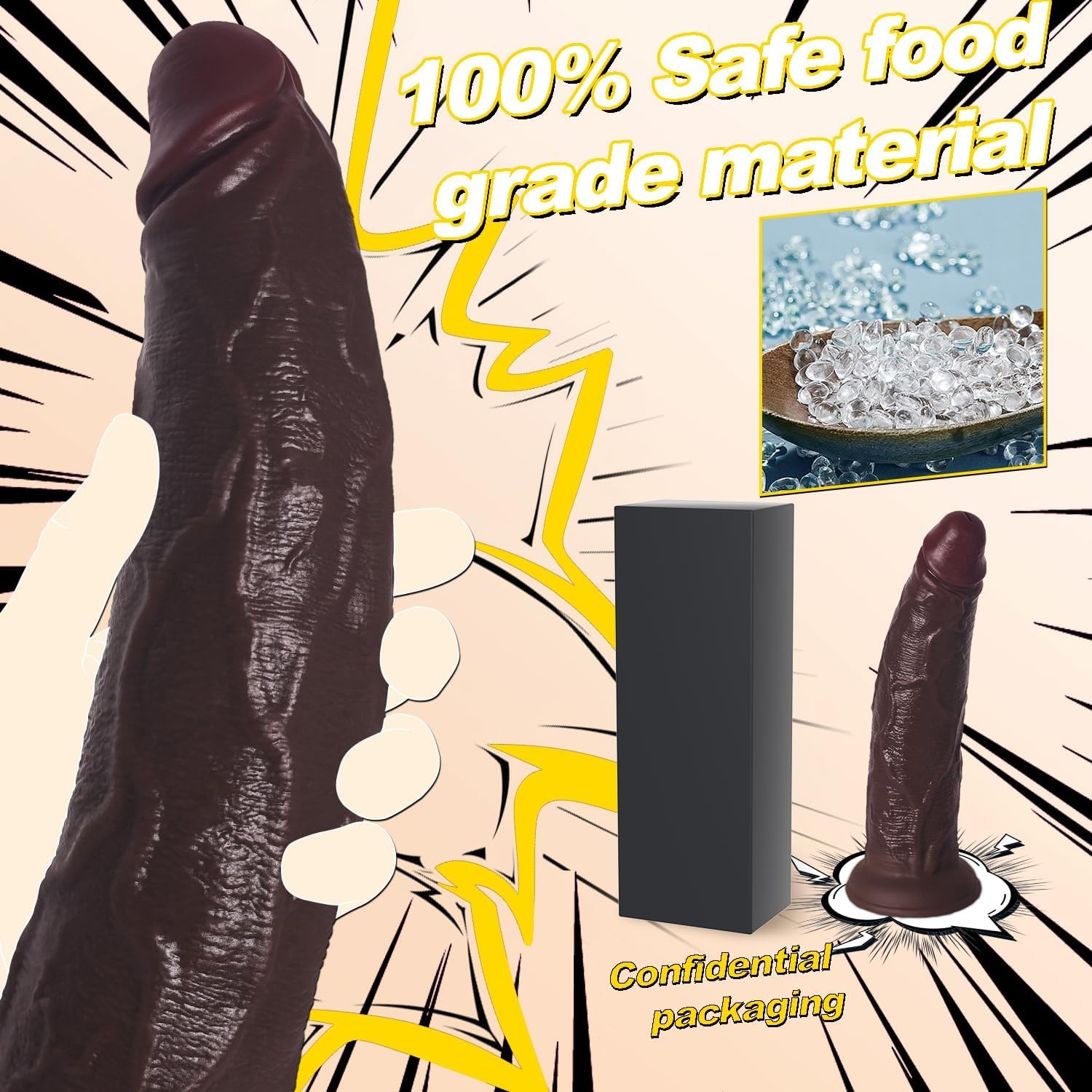 Suction Cup Realistic Silicone Black Dildo,3-Pack (Small 6.4”, Big 7.4”, Huge