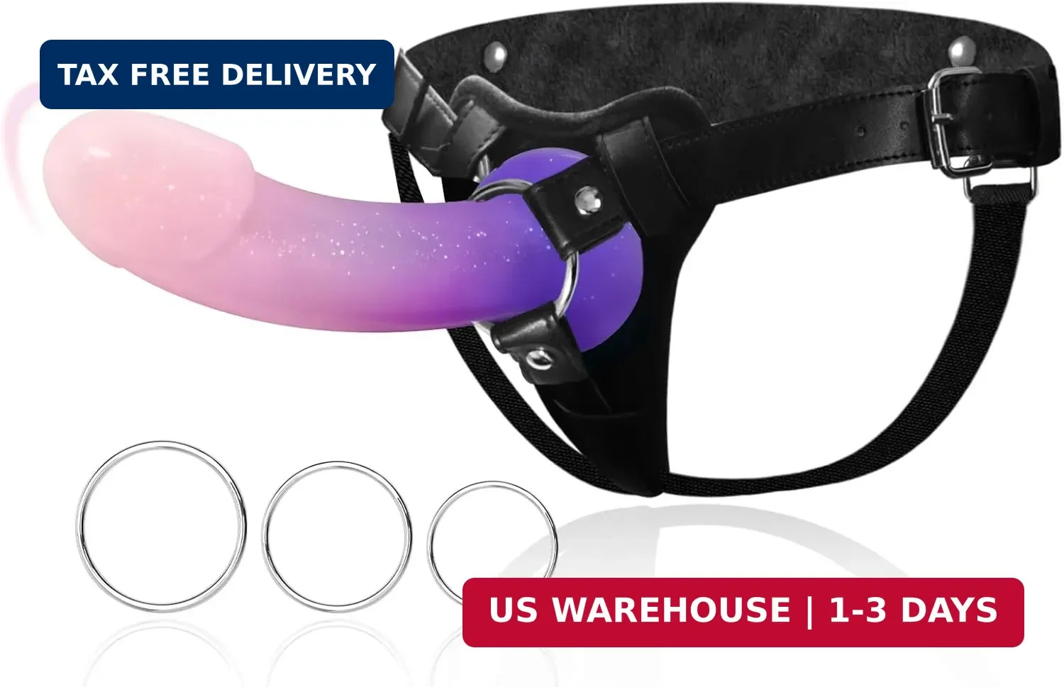 Strap On Dildo Harness Adult Sex Toys, Adjustable Leather Strapon with 7.4″ Colo