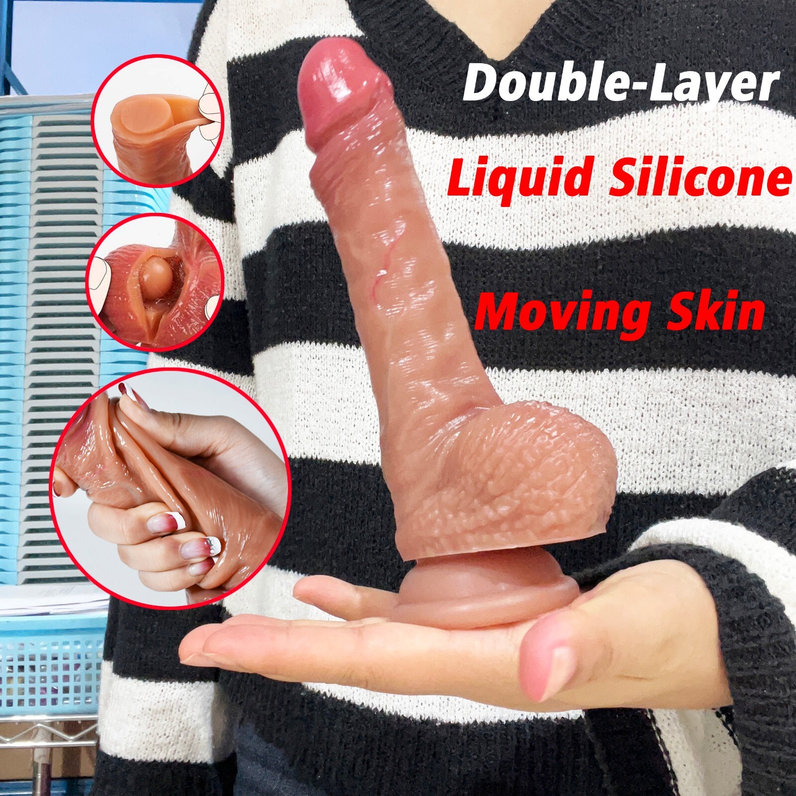Realistic Dildo Cock W/Moving Skin&Testicles Women Sex Toys Liquid Silicone Dong