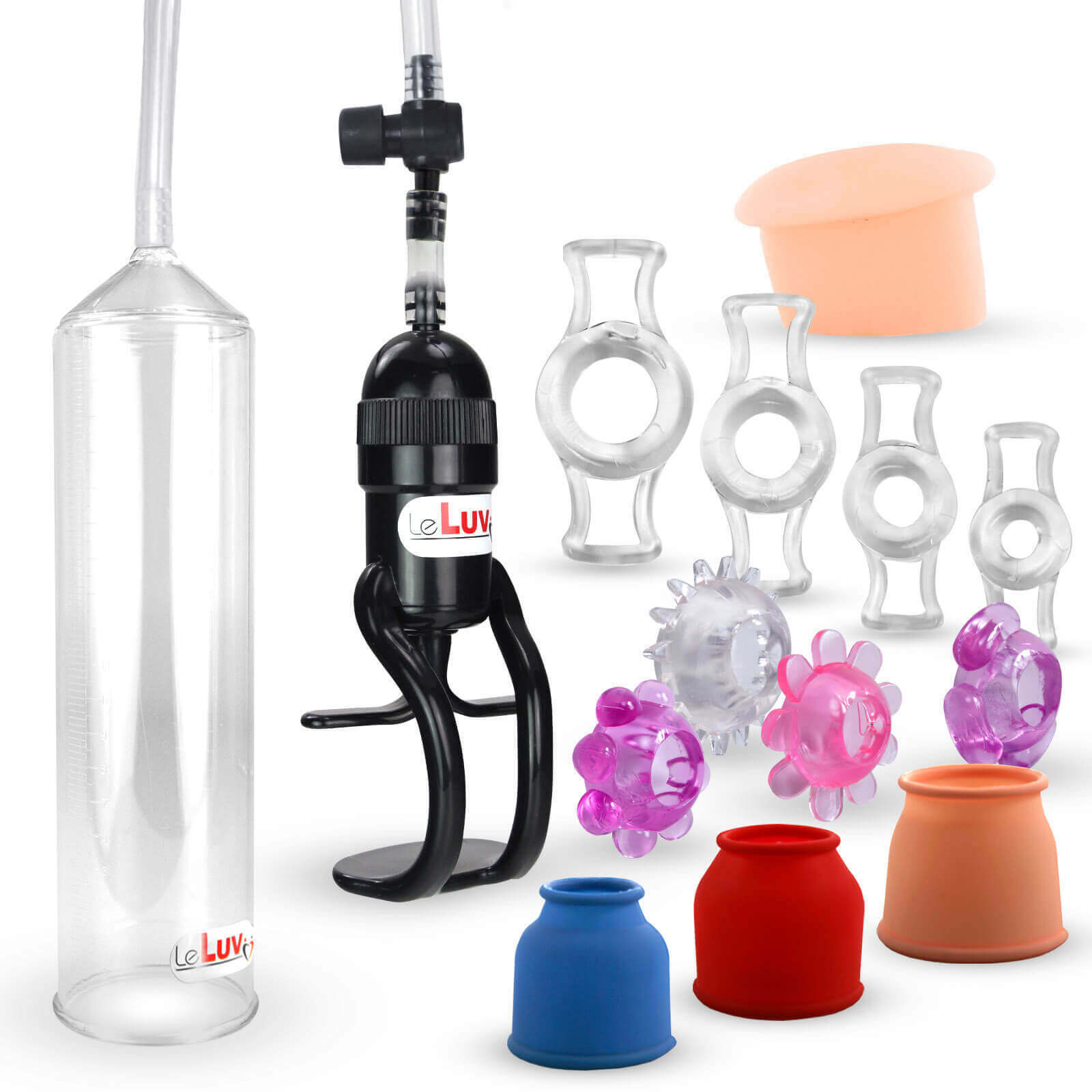 LeLuv Penis Pump EasyOp Zgrip with 3 Sleeves, Donut, C Rings & Jelly Rings