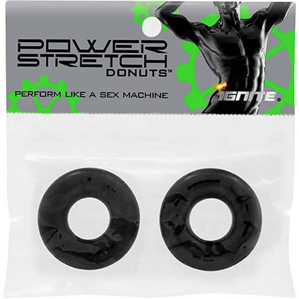 Power Stretch Donuts Male Cock Ring 2 Pack – Black