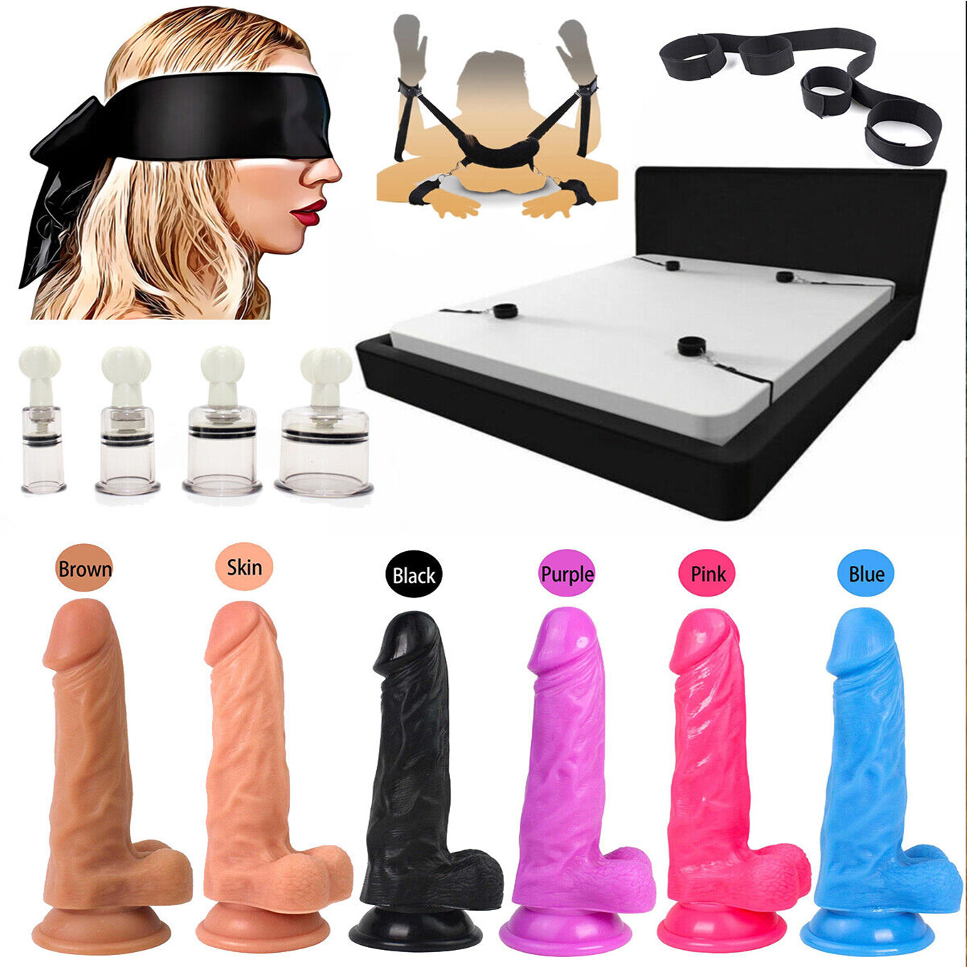 Sex Handcuffs for Couple Kit Anal Dildo Plug Open Leg Leg Spreader Strap Bondage