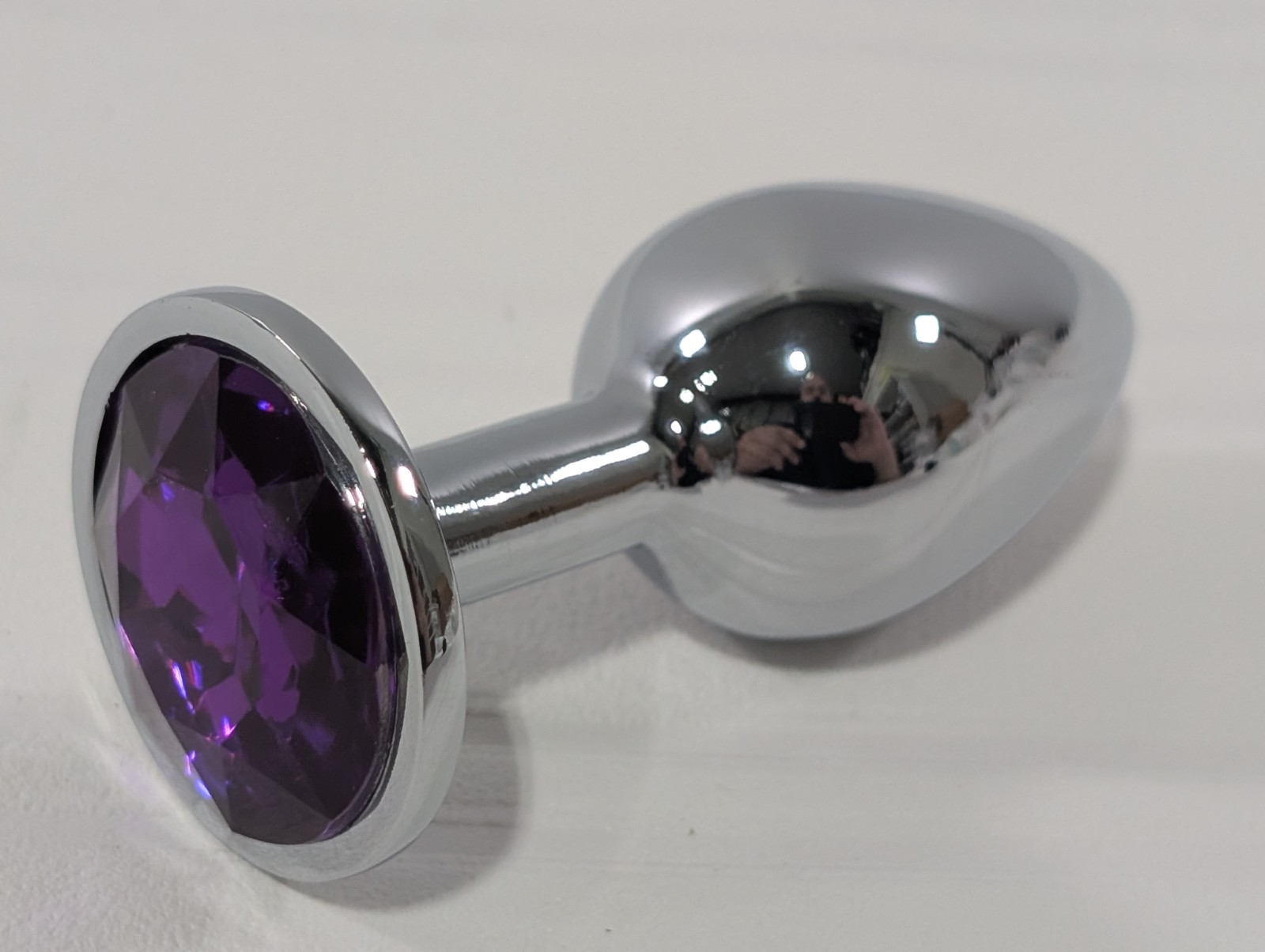 Stainless Steel Round Crystal Anal Plug Purple Gem Body Safe Smooth
