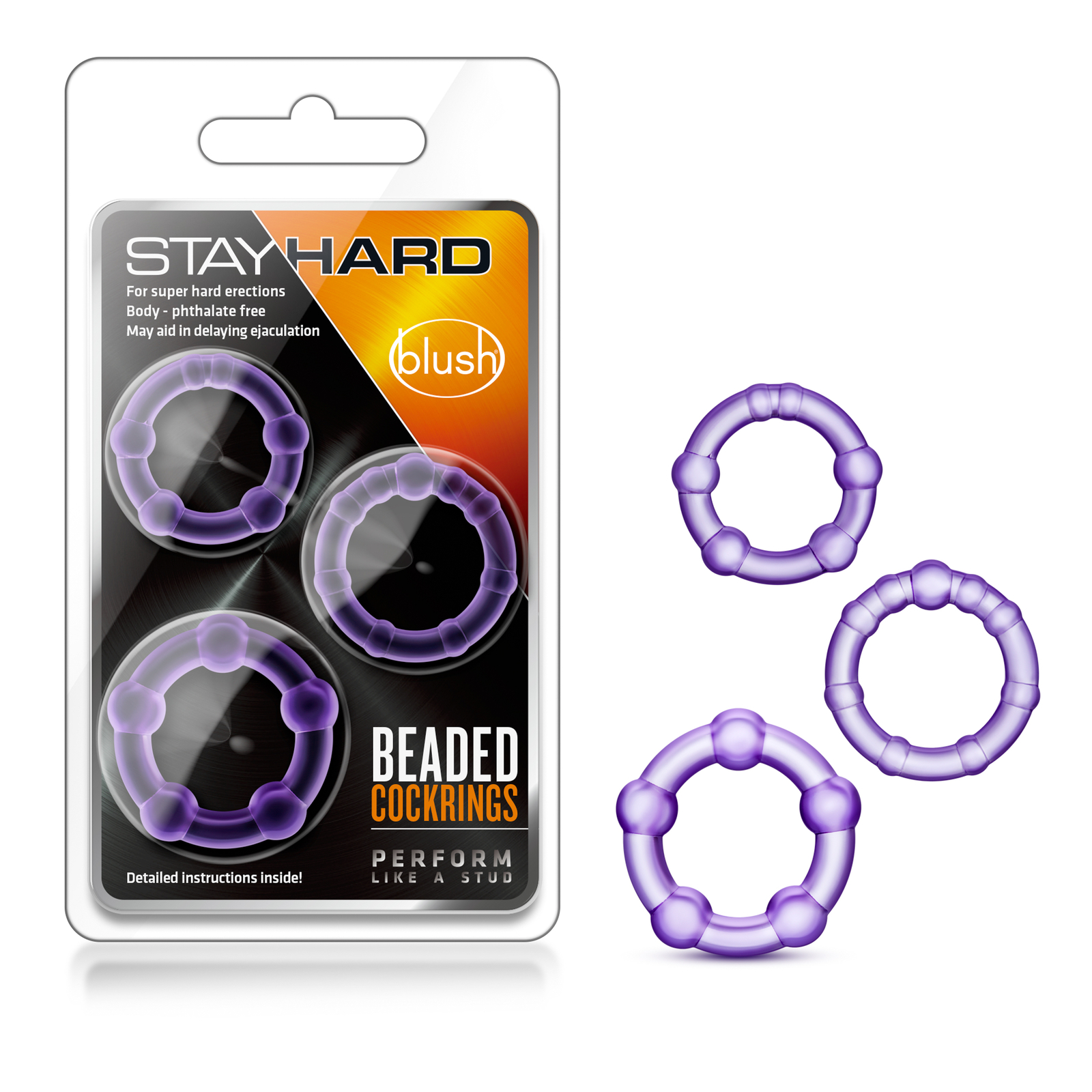 Blush Stay Hard-Super Elastic Erection Enhancing Beaded Soft C Rings Set of 3