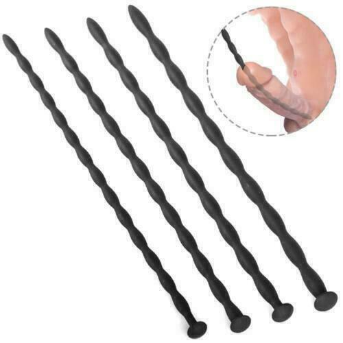 3-10mm Ribbed Silicone Urethral Sounding Dilator Penis Plug/ Rod for Men Bondage