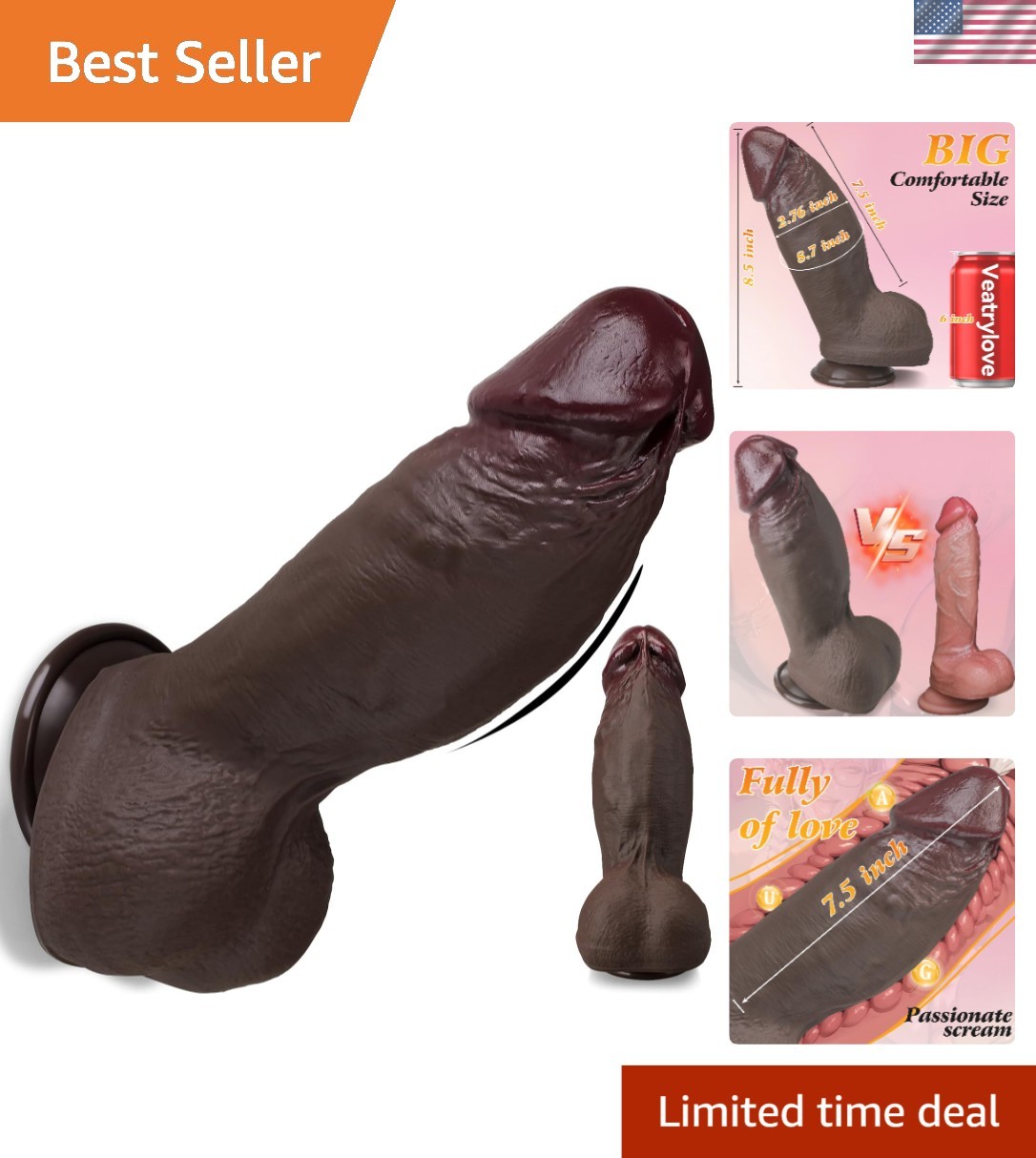 Thick Black Silicone Dildo with 2.75″ Diameter for Ultimate Intense Pleasure