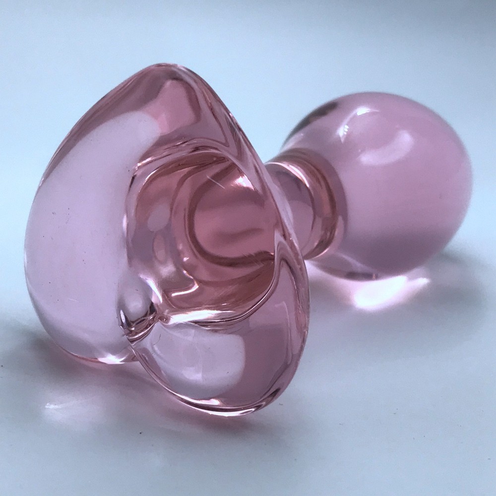 Mini Heart-Shape Pink Glass Ball Anal Butt Plug Base Training Dilator Bondage SM