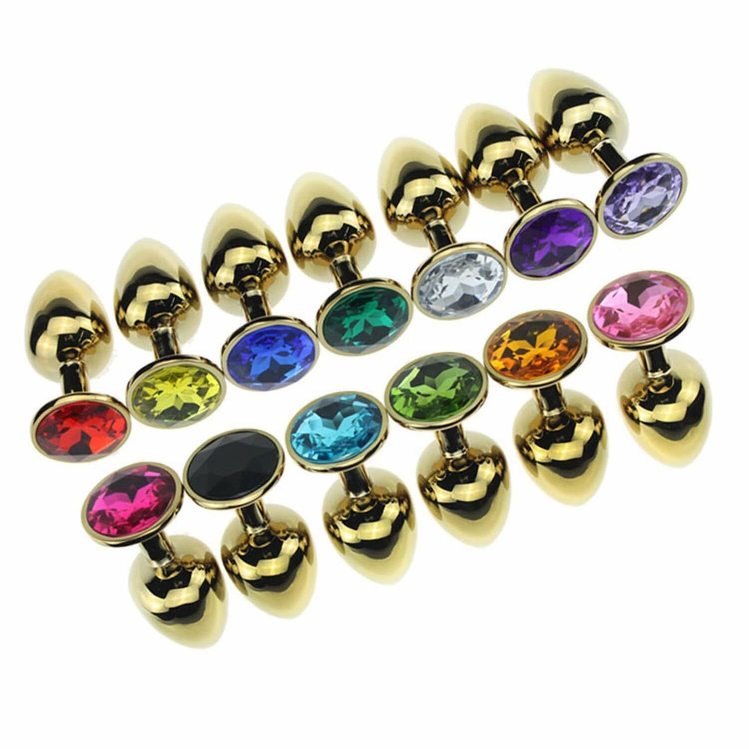 Gold Butt Plug Anal Toy Colorful Jewel Metal Stainless S/M/L for Women Men