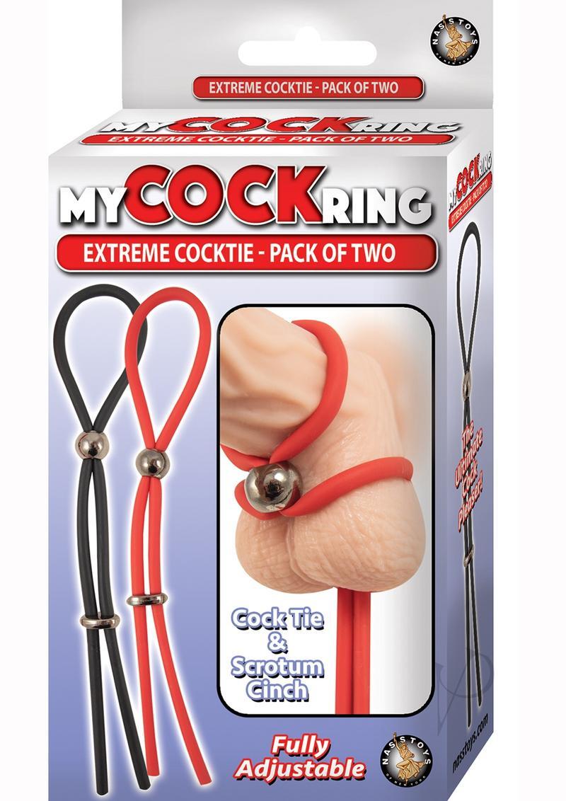 My Cockring Extreme Cocktie Adjustable Cock Ring (2 Per Pack) – Black/Red