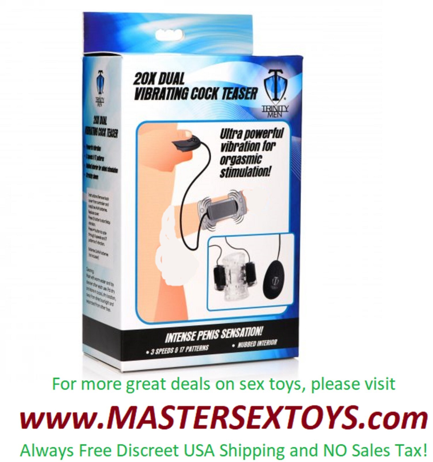 20X Dual Vibrating Cock Teaser Penis Male Masturbator 2 Bullets Remote Control T