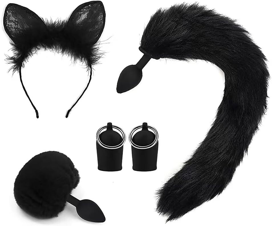 Bad Kitty Silicone Tail Anal Plug Kitten Cat Feline Ass Butt Pet Play Tailz Blk