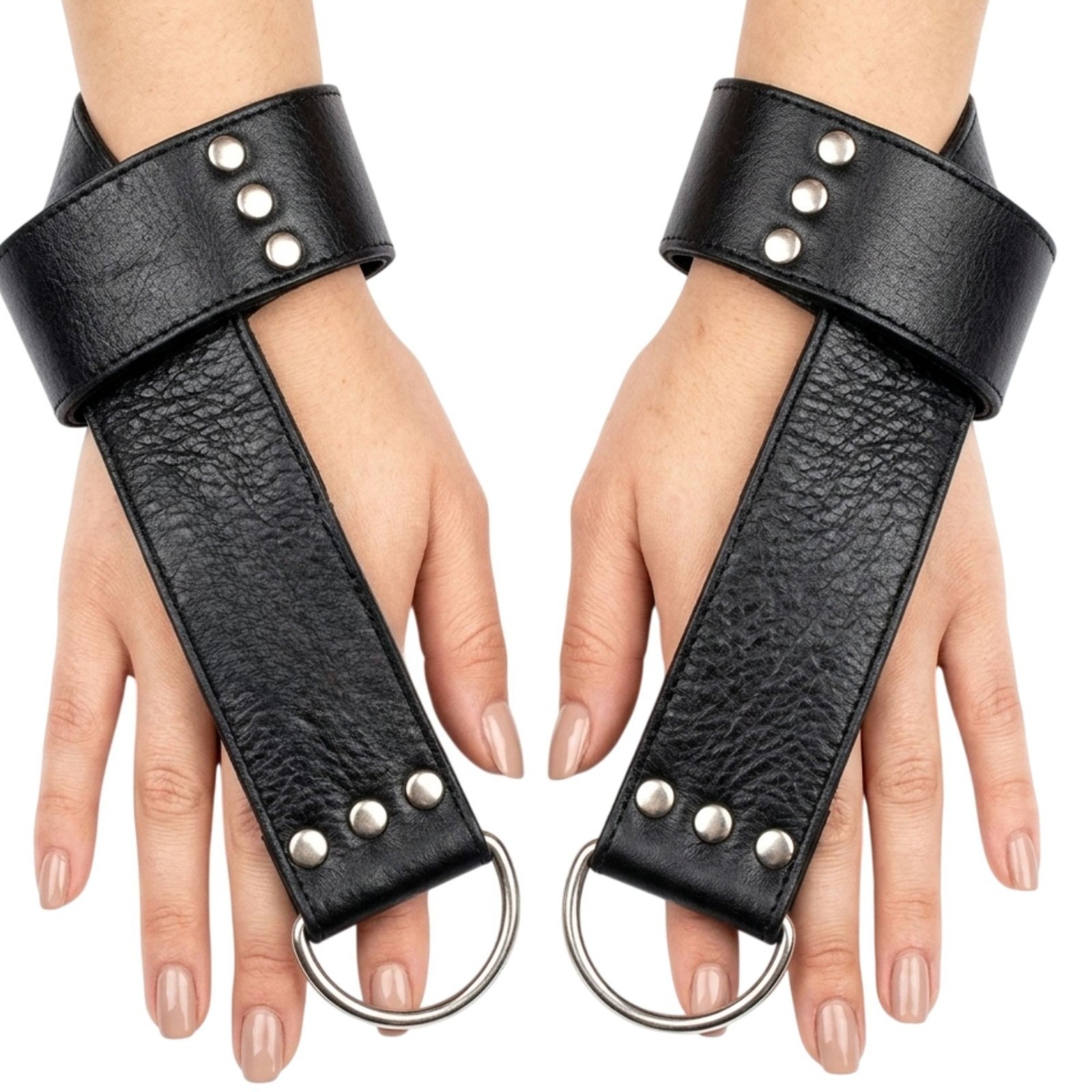 2 Pieces Real Cowhide Leather BDSM Suspension Wrist Cuffs belts for Restraint